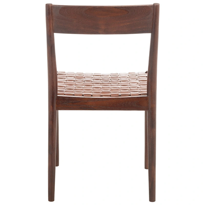 Sedia da pranzo in pelle color Cognac / Nera / Bianca, schienale aperto, set da 2