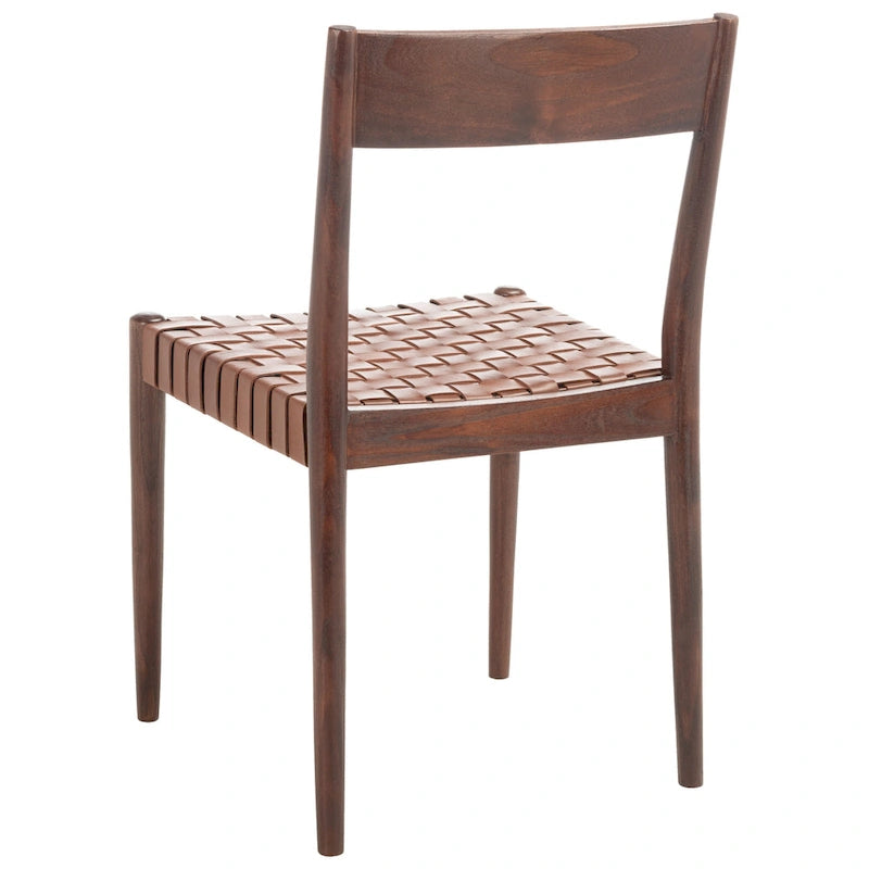 Sedia da pranzo in pelle color Cognac / Nera / Bianca, schienale aperto, set da 2