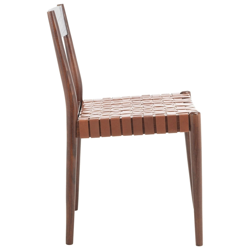 Sedia da pranzo in pelle color Cognac / Nera / Bianca, schienale aperto, set da 2