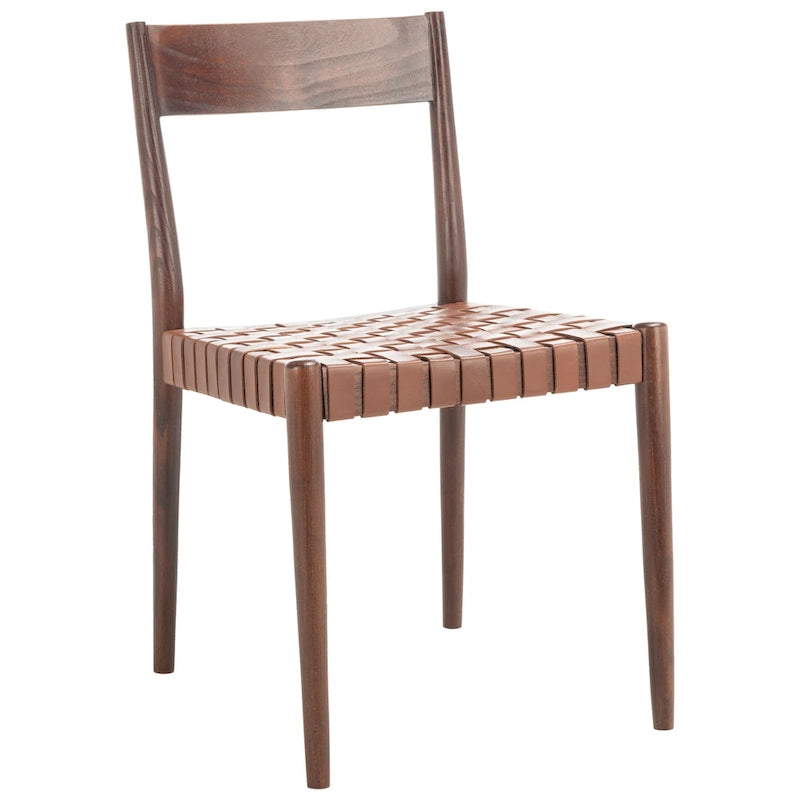 Sedia da pranzo in pelle color Cognac / Nera / Bianca, schienale aperto, set da 2