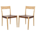 Sedia da pranzo in pelle color Cognac / Nera / Bianca, schienale aperto, set da 2