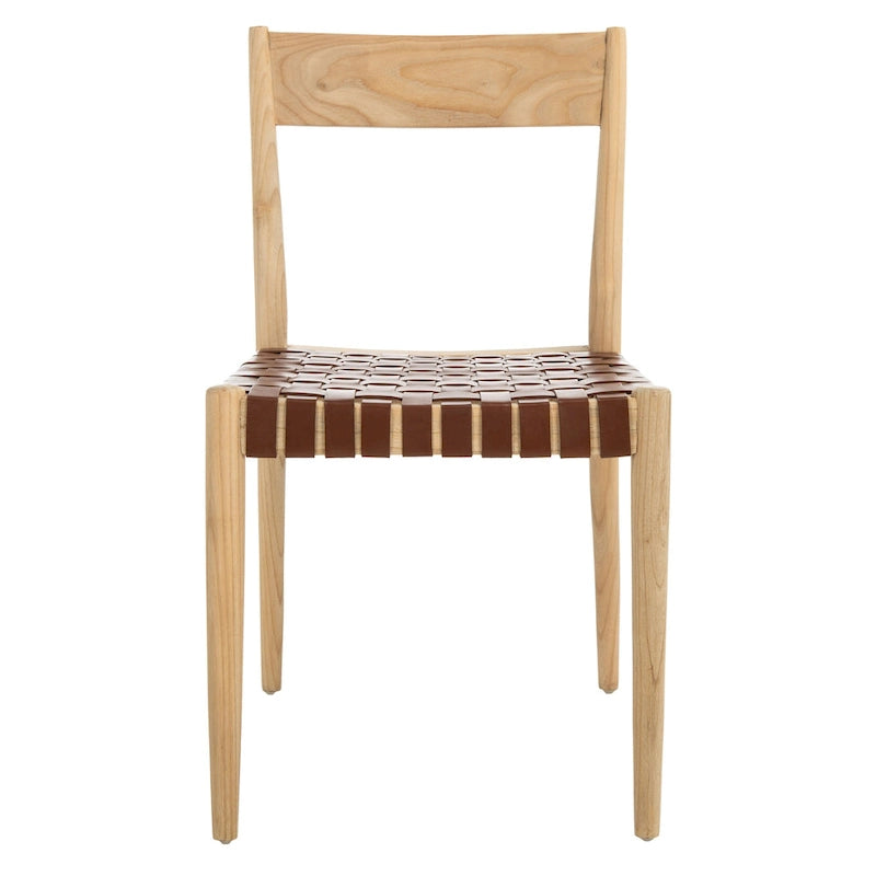 Sedia da pranzo in pelle color Cognac / Nera / Bianca, schienale aperto, set da 2
