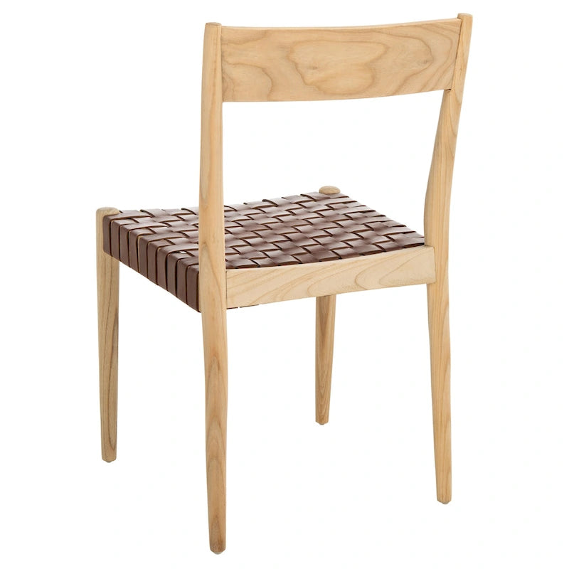 Sedia da pranzo in pelle color Cognac / Nera / Bianca, schienale aperto, set da 2