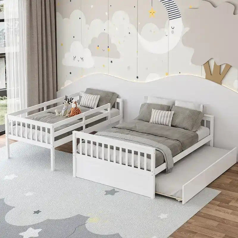 Gymax Etagenbett Twin über Full mit ausziehbarem Twin-Bett, umwandelbare Plattform