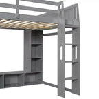Whisen Wood Twin Size Gaming Loft Bed with Desk, Multi-storage Shelves, LED and a Hanging Clothes Rack