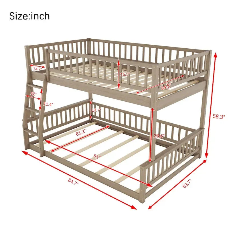 Grigio / Noce Letto a castello Full XL su Queen con scaletta e spondine, 2 persone