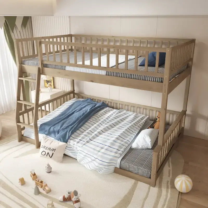 Grigio / Noce Letto a castello Full XL su Queen con scaletta e spondine, 2 persone