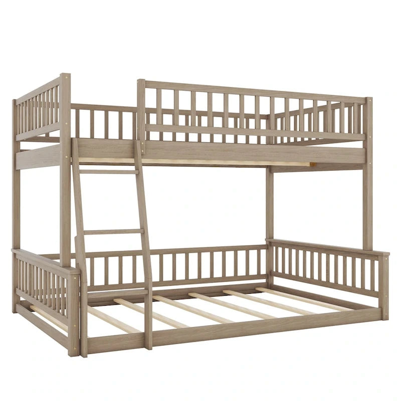 Grigio / Noce Letto a castello Full XL su Queen con scaletta e spondine, 2 persone