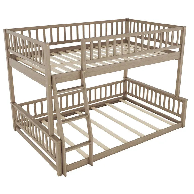 Grigio / Noce Letto a castello Full XL su Queen con scaletta e spondine, 2 persone
