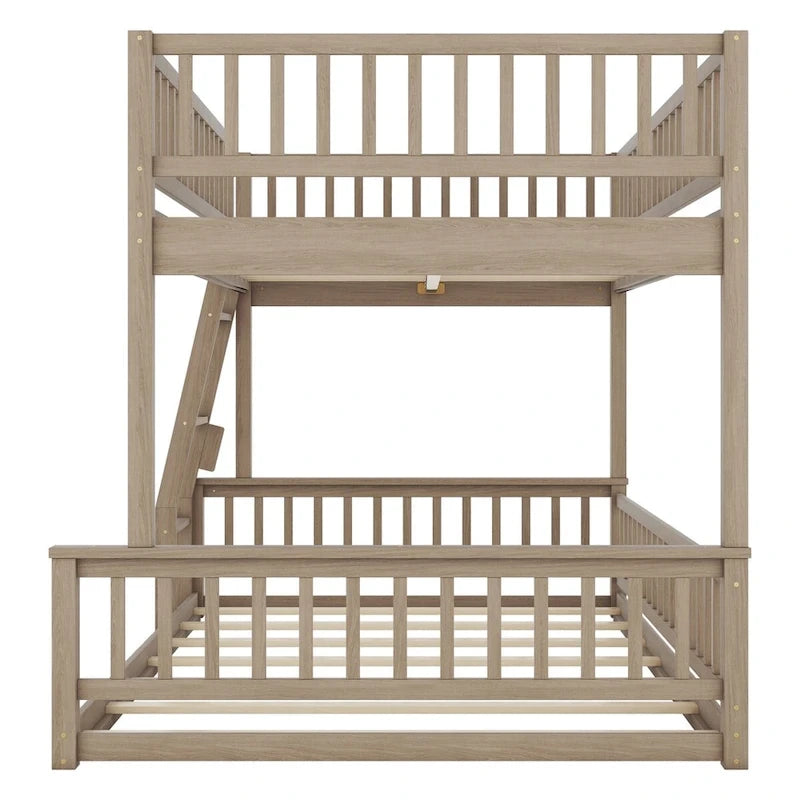 Grigio / Noce Letto a castello Full XL su Queen con scaletta e spondine, 2 persone