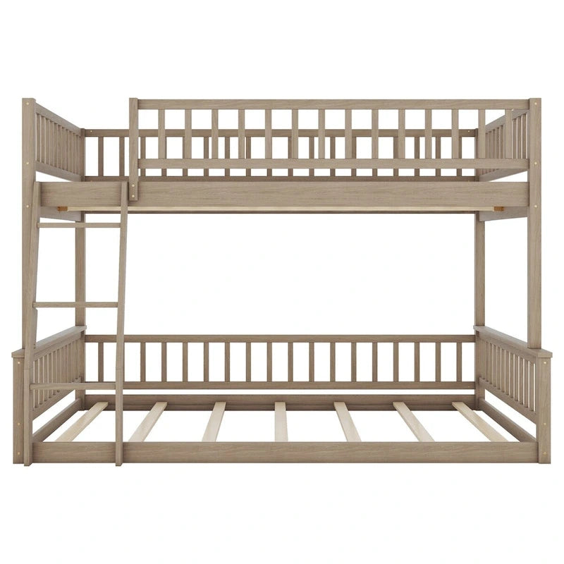 Grigio / Noce Letto a castello Full XL su Queen con scaletta e spondine, 2 persone