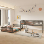 Grigio / Noce Letto a castello Full XL su Queen con scaletta e spondine, 2 persone
