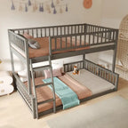 Grigio / Noce Letto a castello Full XL su Queen con scaletta e spondine, 2 persone