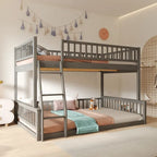 Grigio / Noce Letto a castello Full XL su Queen con scaletta e spondine, 2 persone