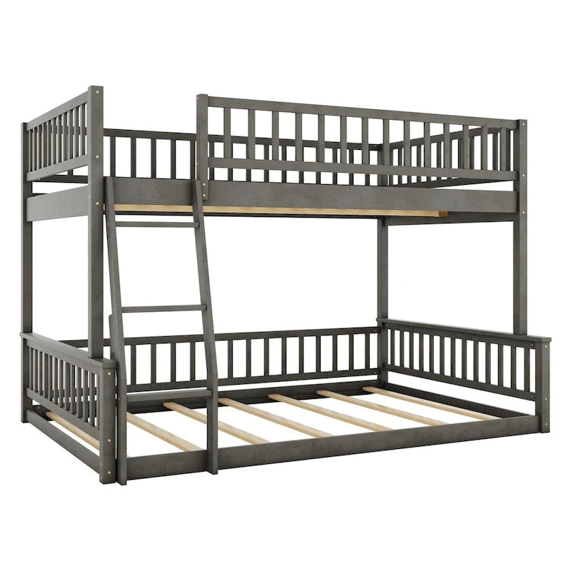 Grigio / Noce Letto a castello Full XL su Queen con scaletta e spondine, 2 persone