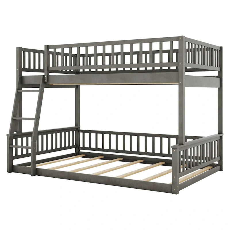 Grigio / Noce Letto a castello Full XL su Queen con scaletta e spondine, 2 persone