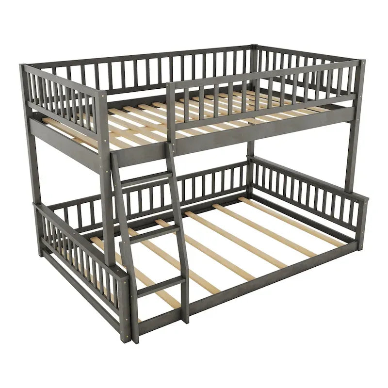 Grigio / Noce Letto a castello Full XL su Queen con scaletta e spondine, 2 persone