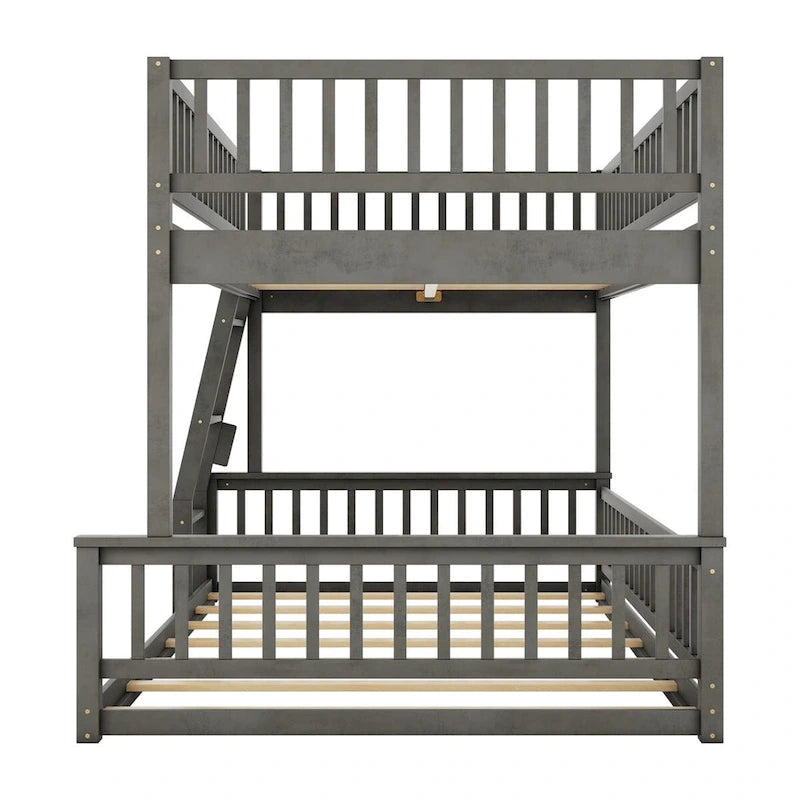 Grigio / Noce Letto a castello Full XL su Queen con scaletta e spondine, 2 persone