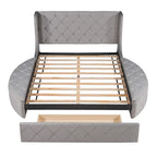 Letto a piattaforma Queen in velluto Rosa / Grigio / Beige / Blu con testiera imbottita e contenitore, 2 posti letto
