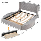 Letto a piattaforma Queen in velluto Rosa / Grigio / Beige / Blu con testiera imbottita e contenitore, 2 posti letto