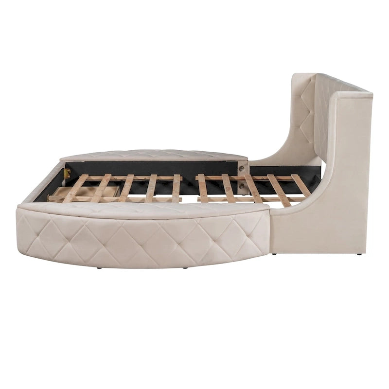 Letto a piattaforma Queen in velluto Rosa / Grigio / Beige / Blu con testiera imbottita e contenitore, 2 posti letto