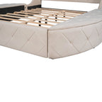 Letto a piattaforma Queen in velluto Rosa / Grigio / Beige / Blu con testiera imbottita e contenitore, 2 posti letto