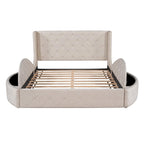 Letto a piattaforma Queen in velluto Rosa / Grigio / Beige / Blu con testiera imbottita e contenitore, 2 posti letto