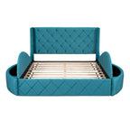 Letto a piattaforma Queen in velluto Rosa / Grigio / Beige / Blu con testiera imbottita e contenitore, 2 posti letto