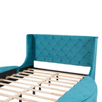 Letto a piattaforma Queen in velluto Rosa / Grigio / Beige / Blu con testiera imbottita e contenitore, 2 posti letto