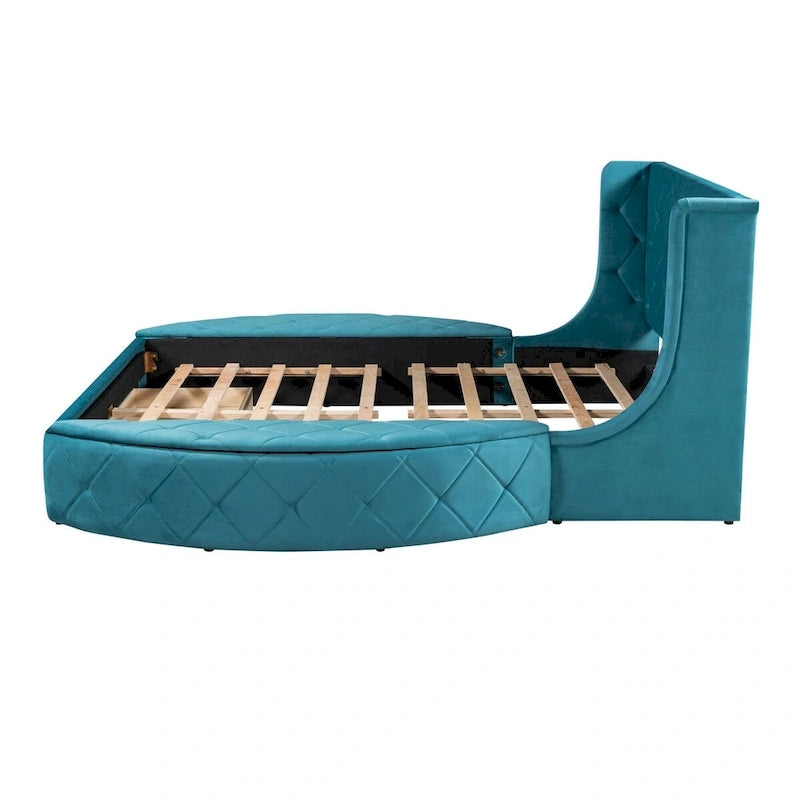 Letto a piattaforma Queen in velluto Rosa / Grigio / Beige / Blu con testiera imbottita e contenitore, 2 posti letto