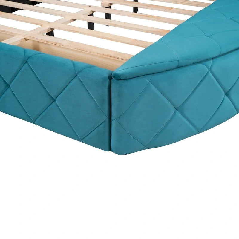 Letto a piattaforma Queen in velluto Rosa / Grigio / Beige / Blu con testiera imbottita e contenitore, 2 posti letto