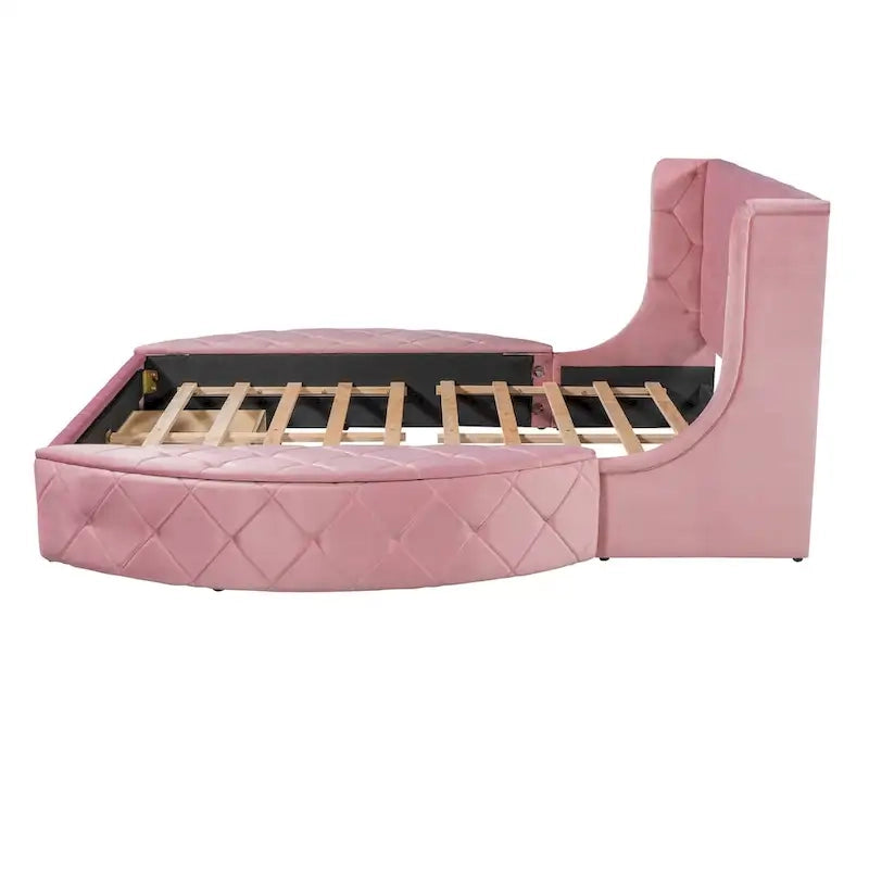 Letto a piattaforma Queen in velluto Rosa / Grigio / Beige / Blu con testiera imbottita e contenitore, 2 posti letto