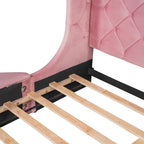 Letto a piattaforma Queen in velluto Rosa / Grigio / Beige / Blu con testiera imbottita e contenitore, 2 posti letto