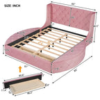 Letto a piattaforma Queen in velluto Rosa / Grigio / Beige / Blu con testiera imbottita e contenitore, 2 posti letto