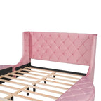 Letto a piattaforma Queen in velluto Rosa / Grigio / Beige / Blu con testiera imbottita e contenitore, 2 posti letto