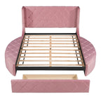 Letto a piattaforma Queen in velluto Rosa / Grigio / Beige / Blu con testiera imbottita e contenitore, 2 posti letto
