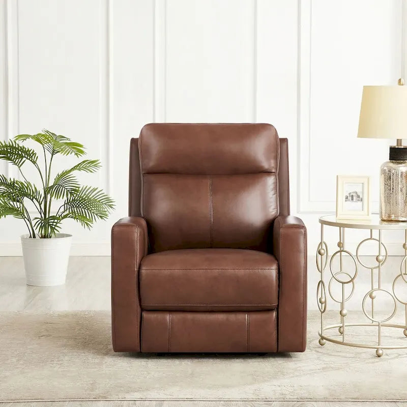 Poltrona reclinabile elettrica Zero Gravity in pelle pieno fiore marrone/noce americano, divanetto a due posti