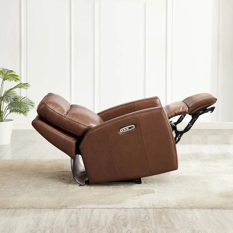 Poltrona reclinabile elettrica Zero Gravity in pelle pieno fiore marrone/noce americano, divanetto a due posti