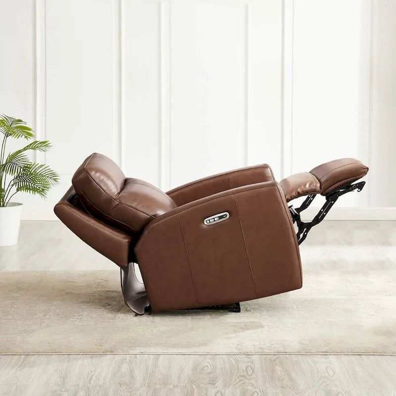 Poltrona reclinabile elettrica Zero Gravity in pelle pieno fiore marrone/noce americano, divanetto a due posti