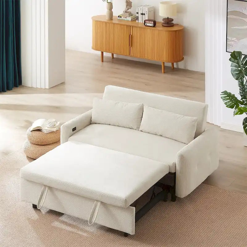 Divano Letto Estraibile, Divanetto Convertibile, Azzurro / Grigio Scuro / Beige, 2 Posti