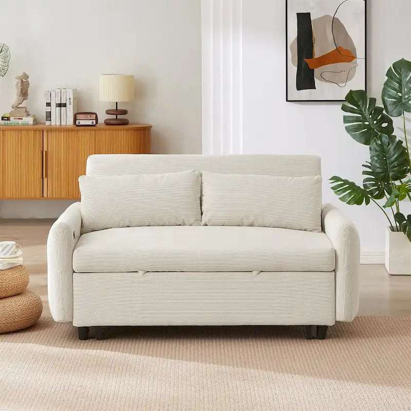 Divano Letto Estraibile, Divanetto Convertibile, Azzurro / Grigio Scuro / Beige, 2 Posti