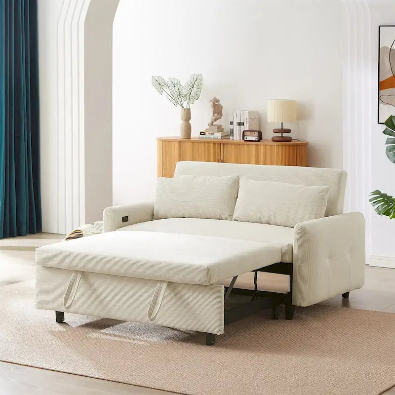 Divano Letto Estraibile, Divanetto Convertibile, Azzurro / Grigio Scuro / Beige, 2 Posti