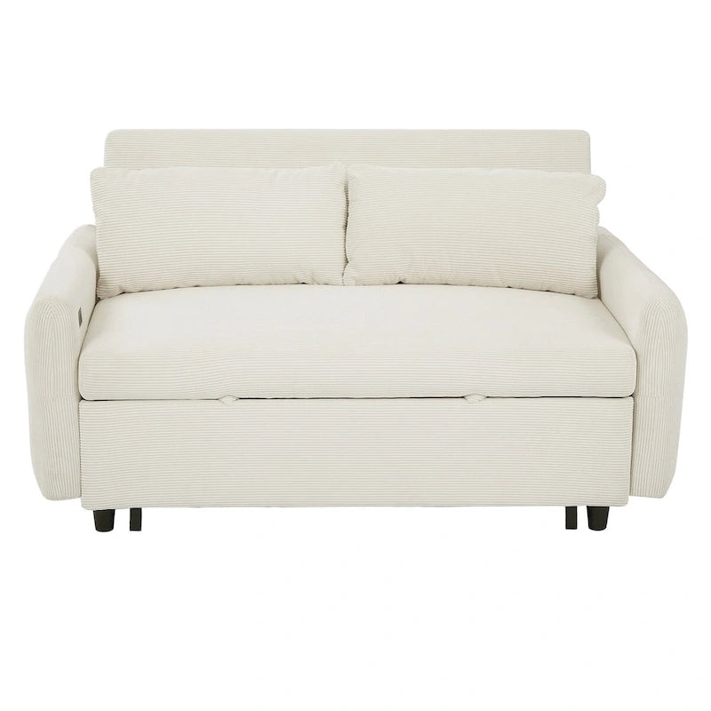 Divano Letto Estraibile, Divanetto Convertibile, Azzurro / Grigio Scuro / Beige, 2 Posti