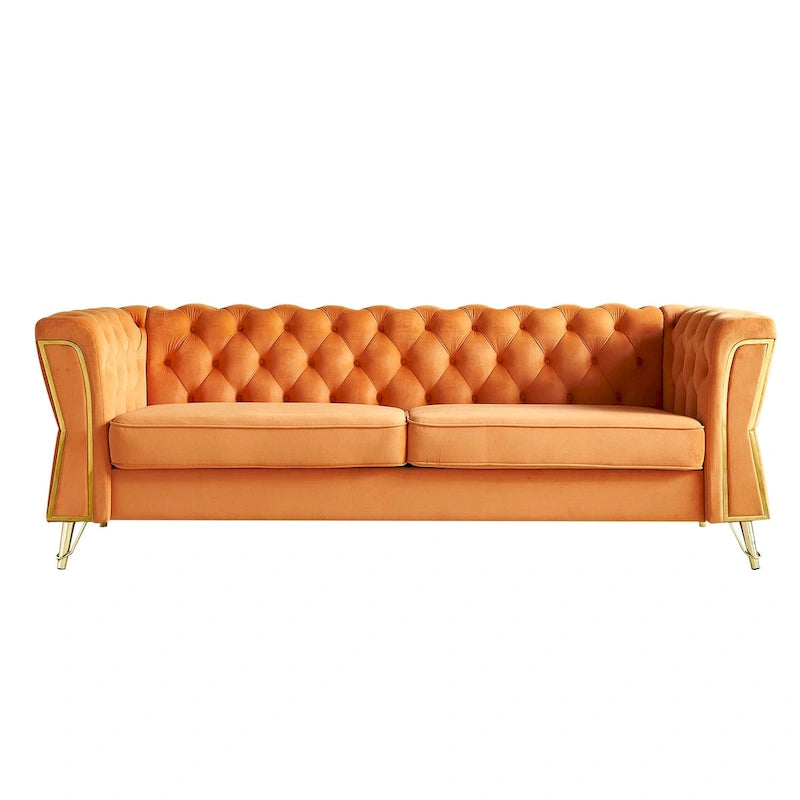 Divano in velluto trapuntato, 222 cm, 3 posti — Arancione / Nero / Verde / Verde Menta / Beige / Blu