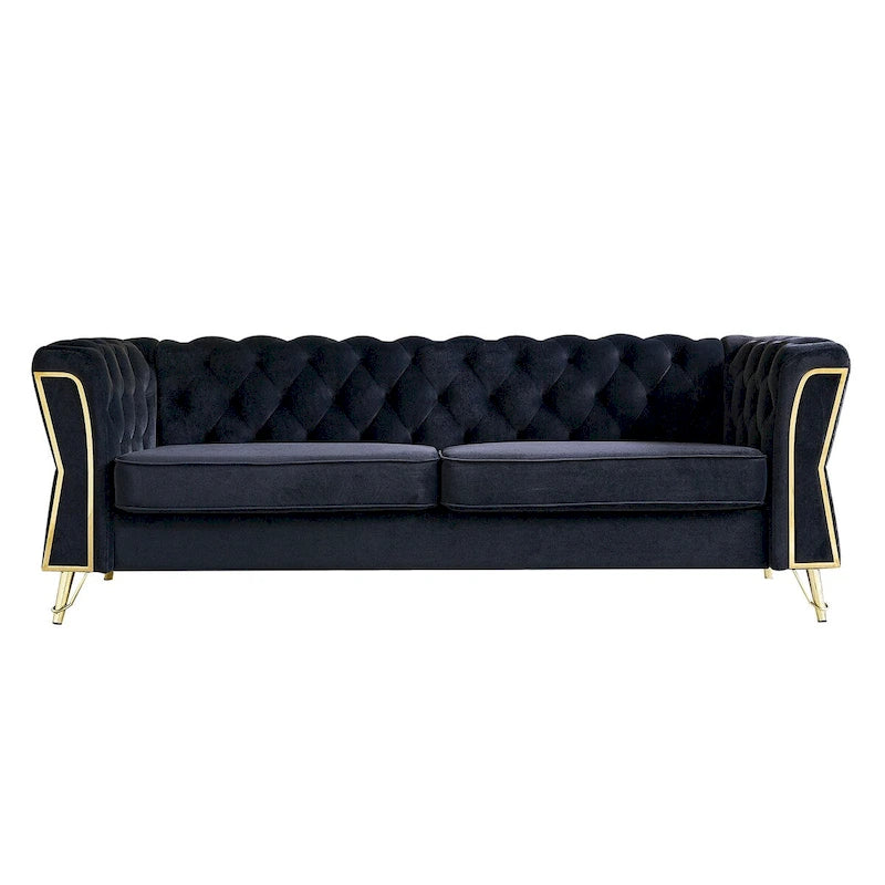 Divano in velluto trapuntato, 222 cm, 3 posti — Arancione / Nero / Verde / Verde Menta / Beige / Blu