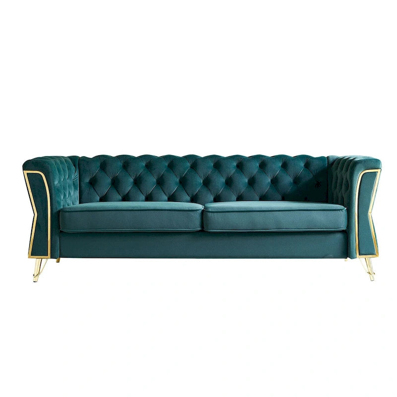 Divano in velluto trapuntato, 222 cm, 3 posti — Arancione / Nero / Verde / Verde Menta / Beige / Blu