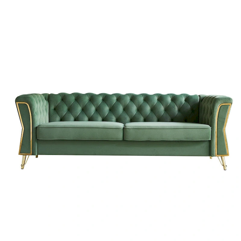 Divano in velluto trapuntato, 222 cm, 3 posti — Arancione / Nero / Verde / Verde Menta / Beige / Blu