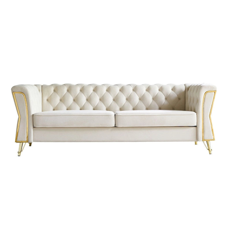 Divano in velluto trapuntato, 222 cm, 3 posti — Arancione / Nero / Verde / Verde Menta / Beige / Blu