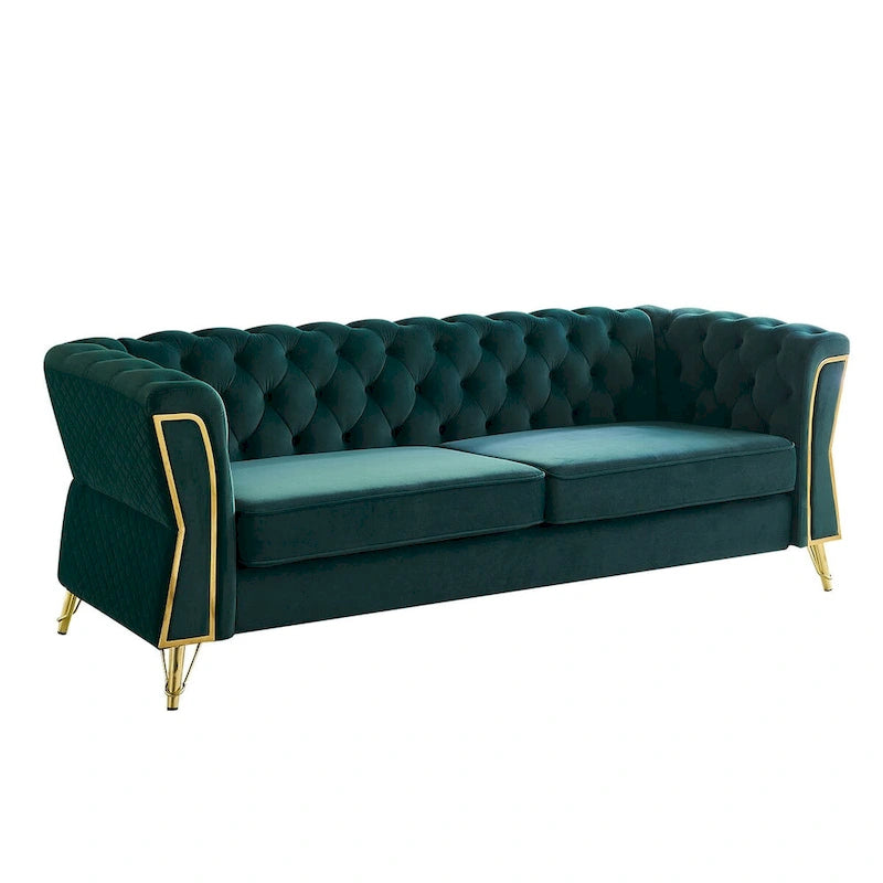 Divano in velluto trapuntato, 222 cm, 3 posti — Arancione / Nero / Verde / Verde Menta / Beige / Blu