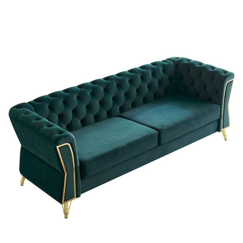 Divano in velluto trapuntato, 222 cm, 3 posti — Arancione / Nero / Verde / Verde Menta / Beige / Blu